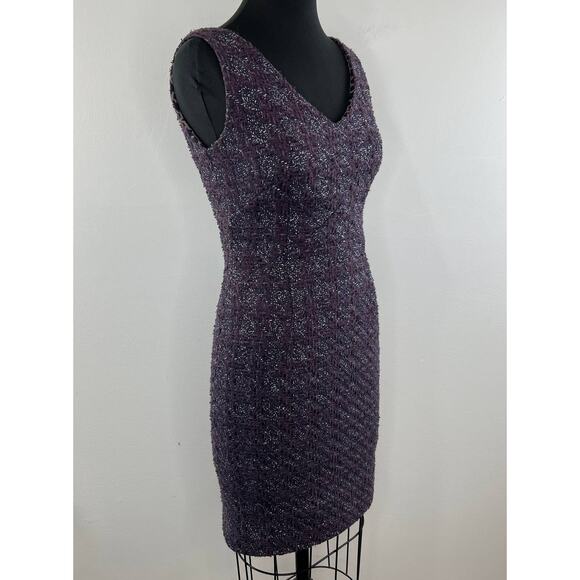 Lopez Knudsen Dress Purple Violet Silver Tweed Houndstooth Sleeveless Sheath 4 - Picture 2 of 8